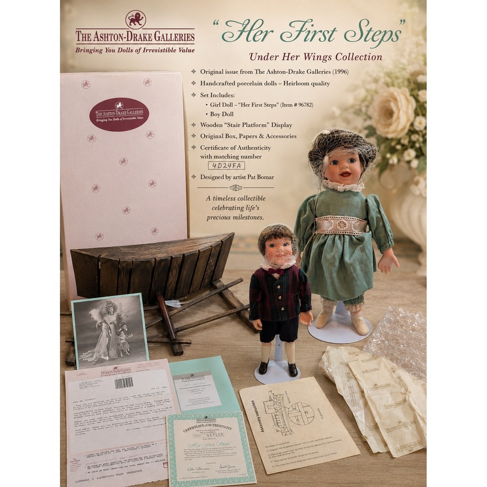 Ashton-Drake Her First Steps Porcelain Doll Set Pat Bomar 1996 COA Box 96782